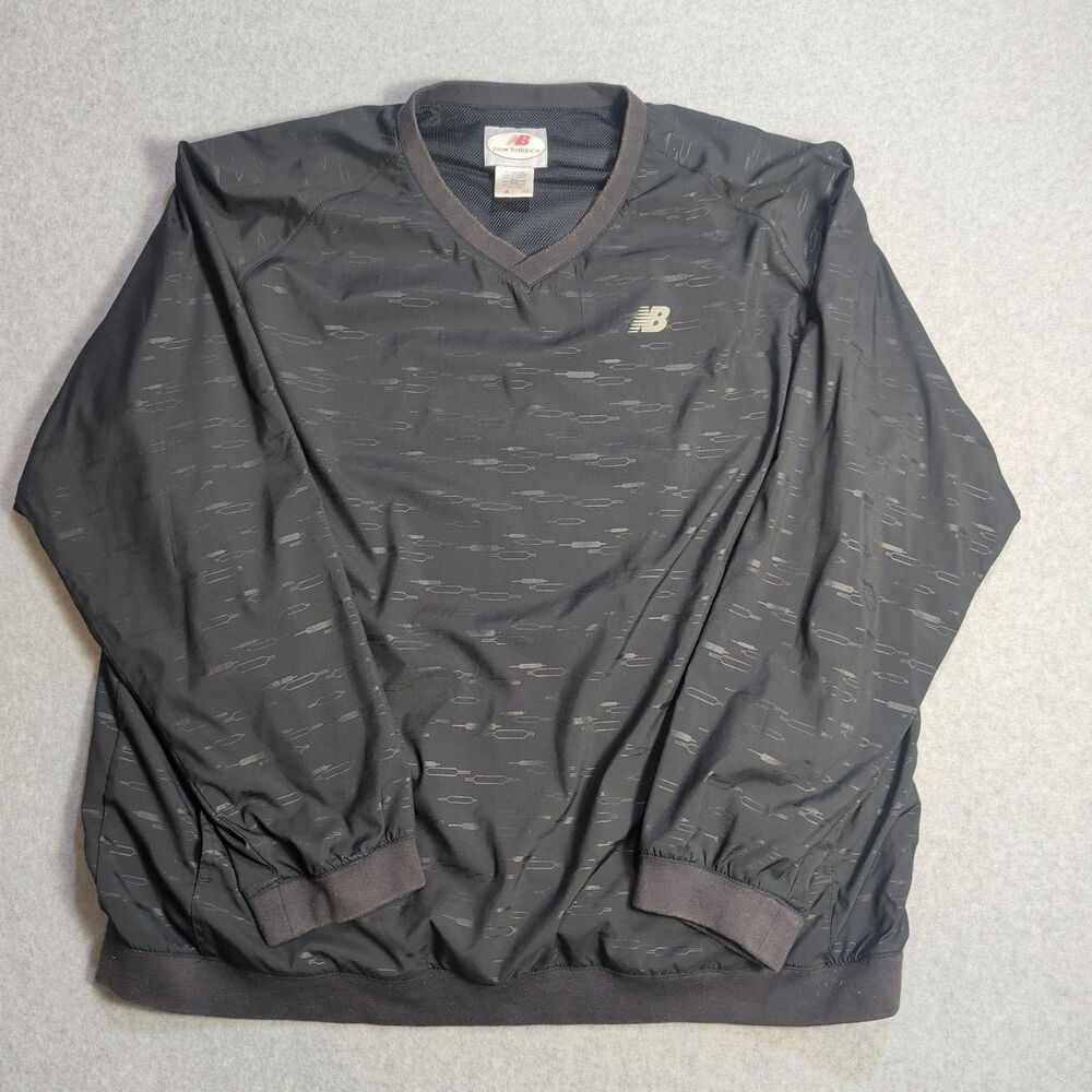 New Balance Jacket Mens XL Black V Neck Pullover Windbreaker Reflective Running